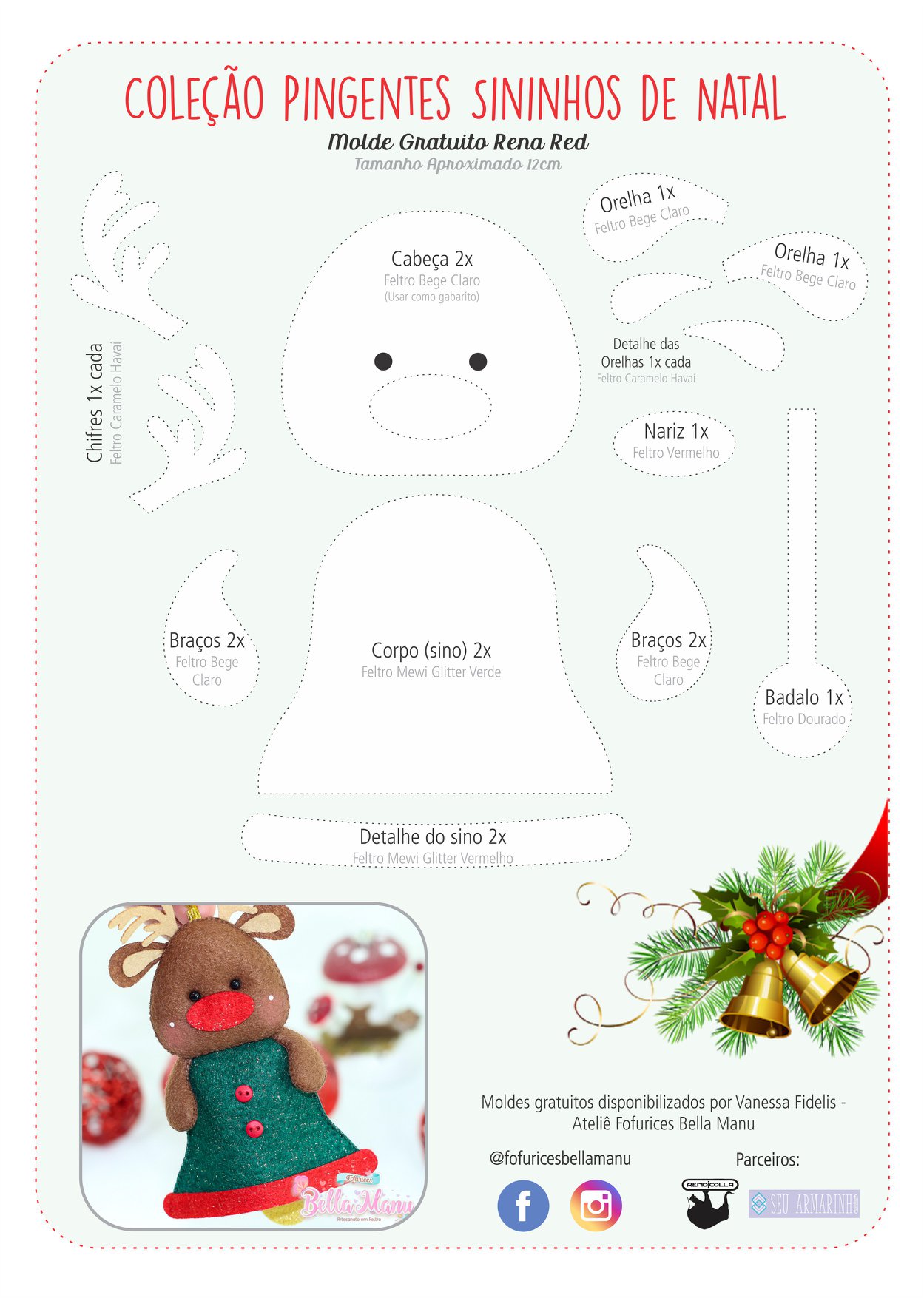 Enfeites de Natal em feltro com moldes para imprimir - Feltro Fácil