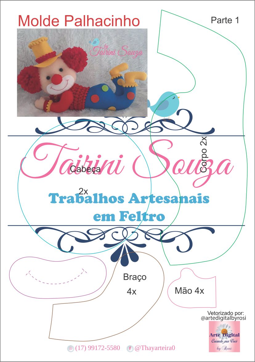 Moldes de palhaços para imprimir: faça você mesmo - diy | Feltro Fácil