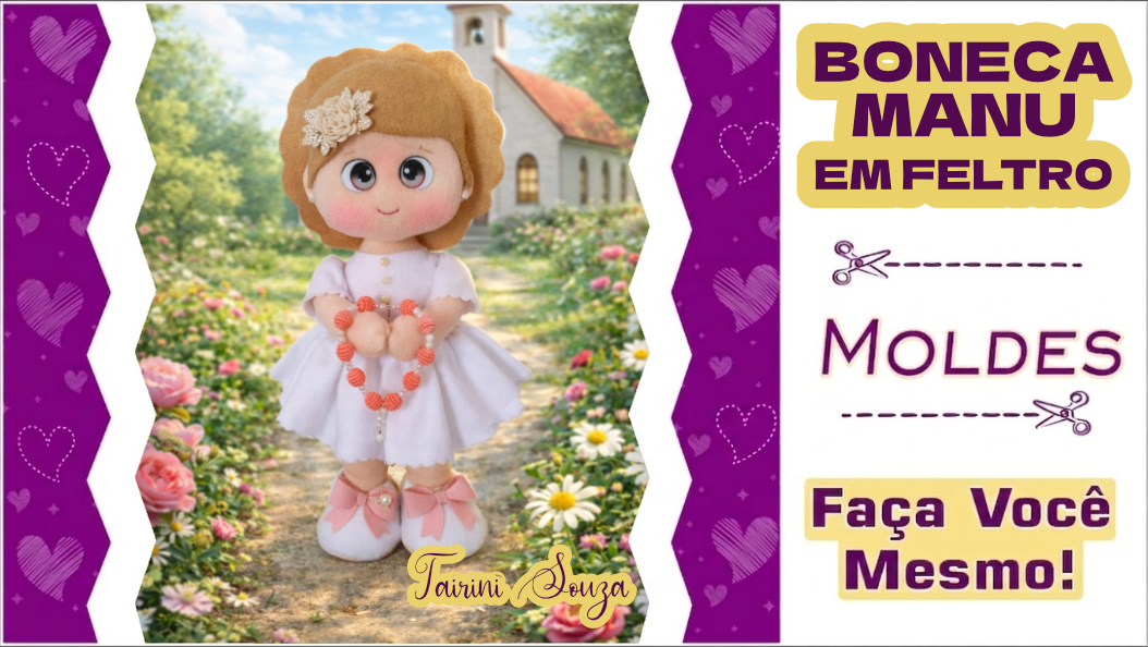Leia mais sobre o artigo Molde de Boneca Manu em Feltro — Grátis para Imprimir