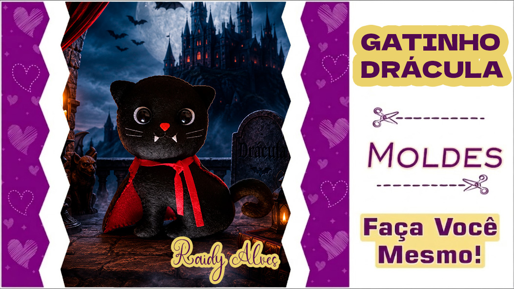 Leia mais sobre o artigo Gatinho Drácula em Feltro — Moldes Grátis para Imprimir