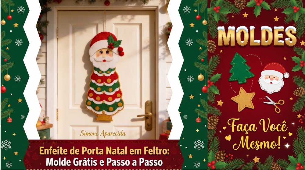 Leia mais sobre o artigo Enfeite de Porta Natal em Feltro: Molde Grátis e Passo a Passo